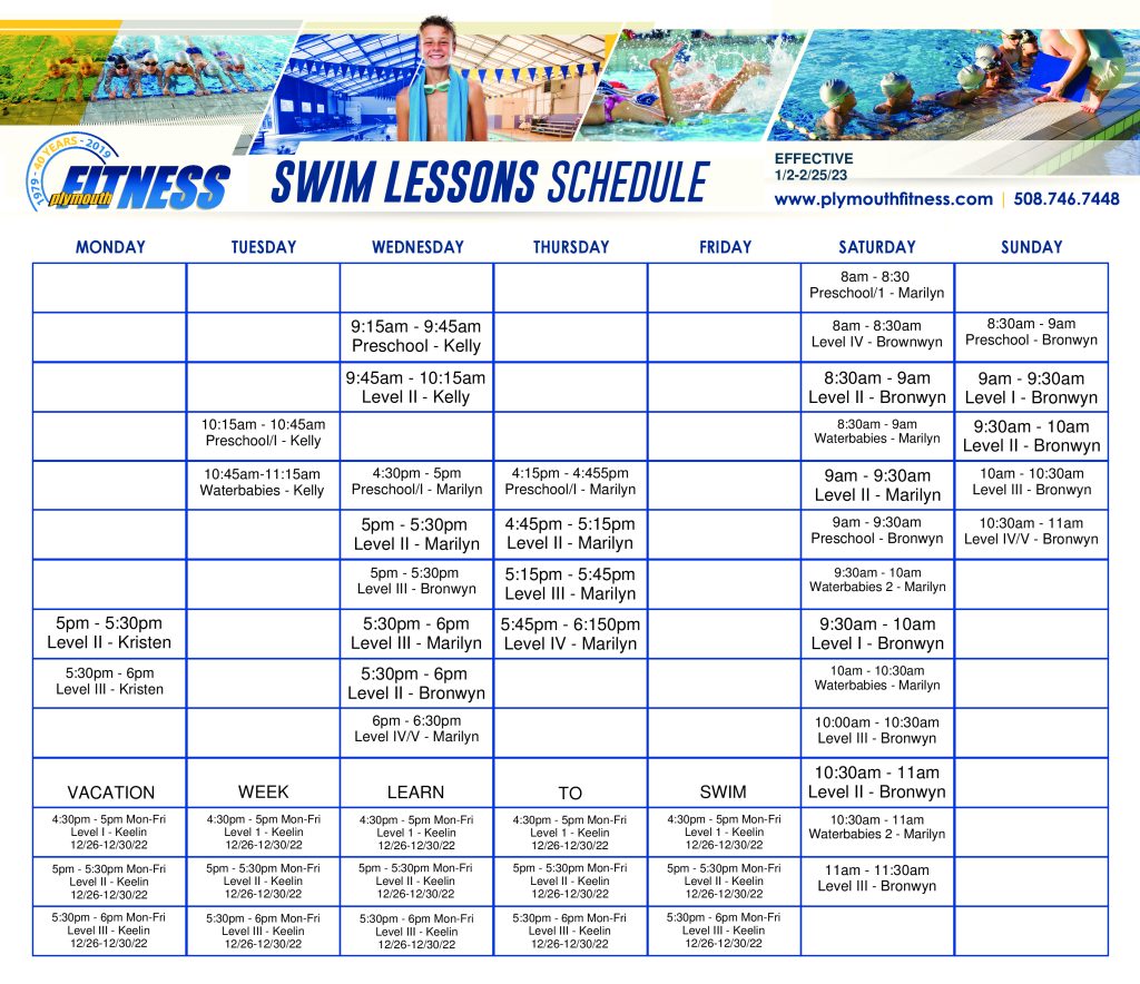 Swimming lessons Schedule 2023 editpage0 Plymouth Fitness